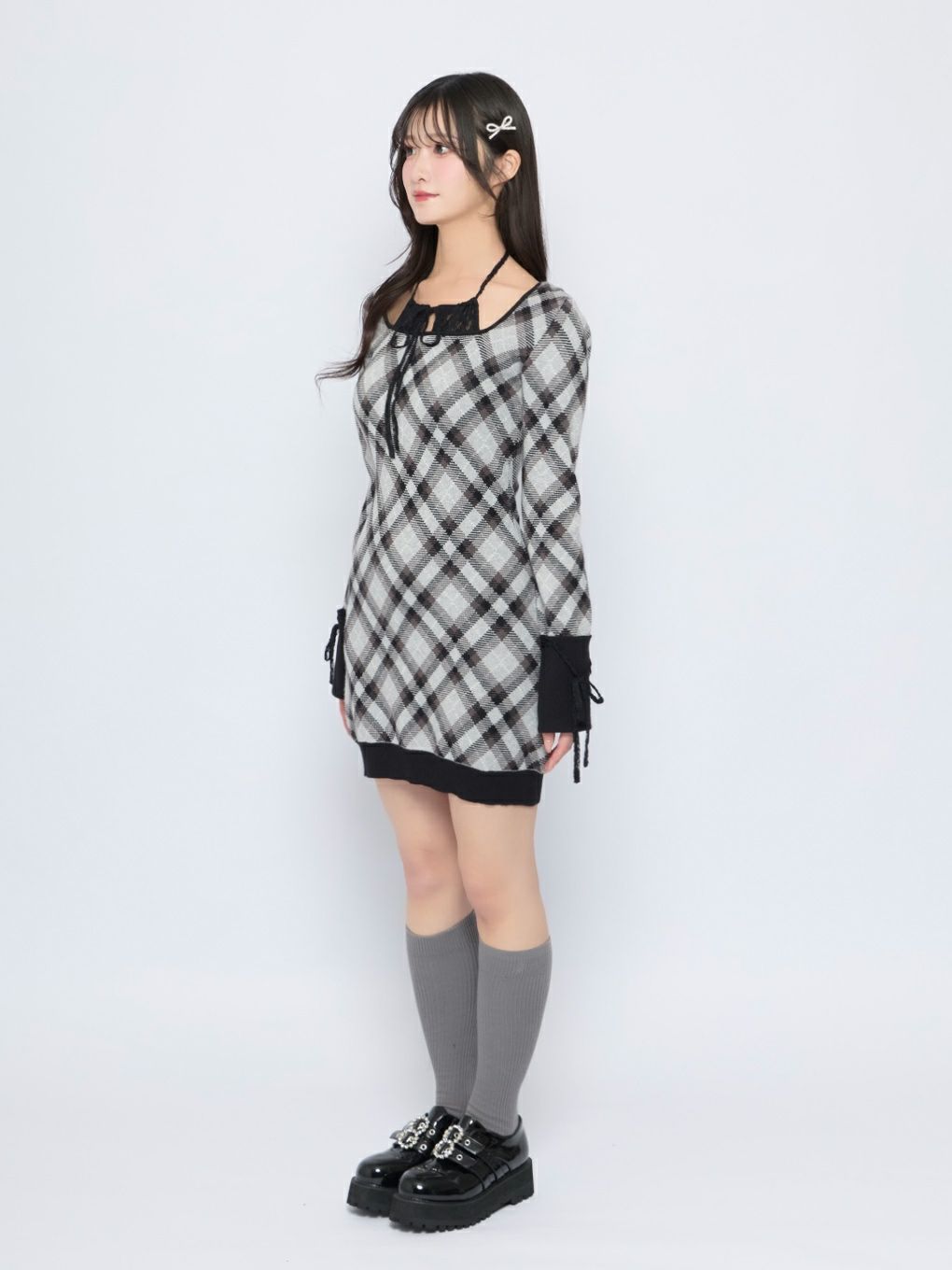 【BUBBLES】レースデコルテニットワンピース