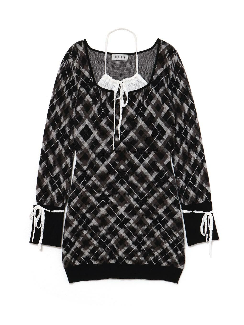 【BUBBLES】レースデコルテニットワンピース