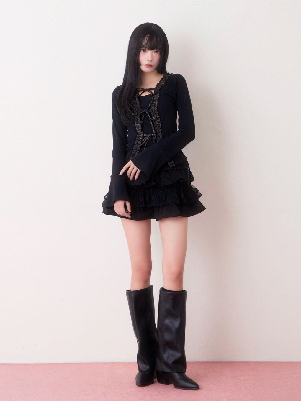 【BUBBLES】チェックフリルトップス