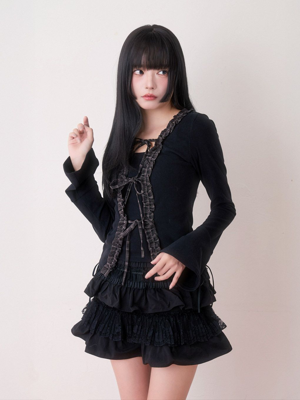 【BUBBLES】チェックフリルトップス