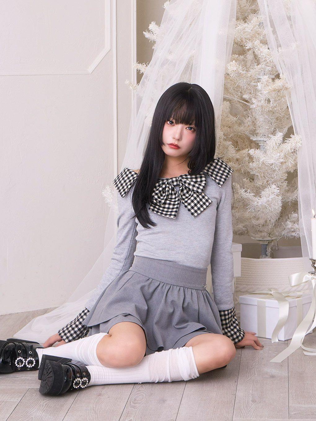 【BUBBLES】リボンシャギーニットトップス