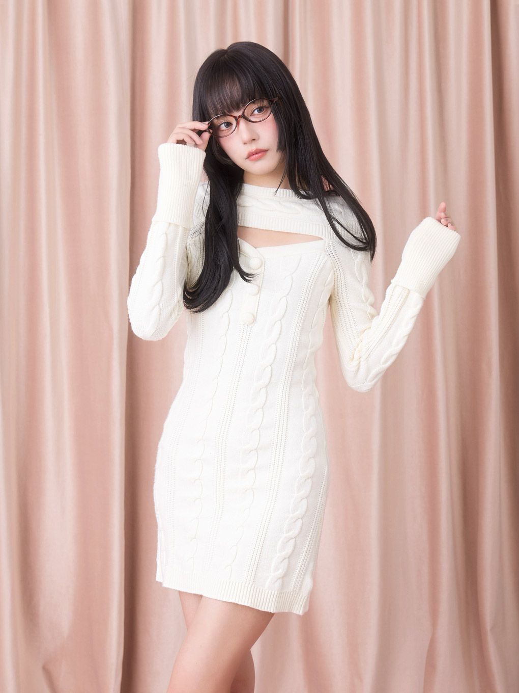 【BUBBLES】オープンネックケーブルワンピース