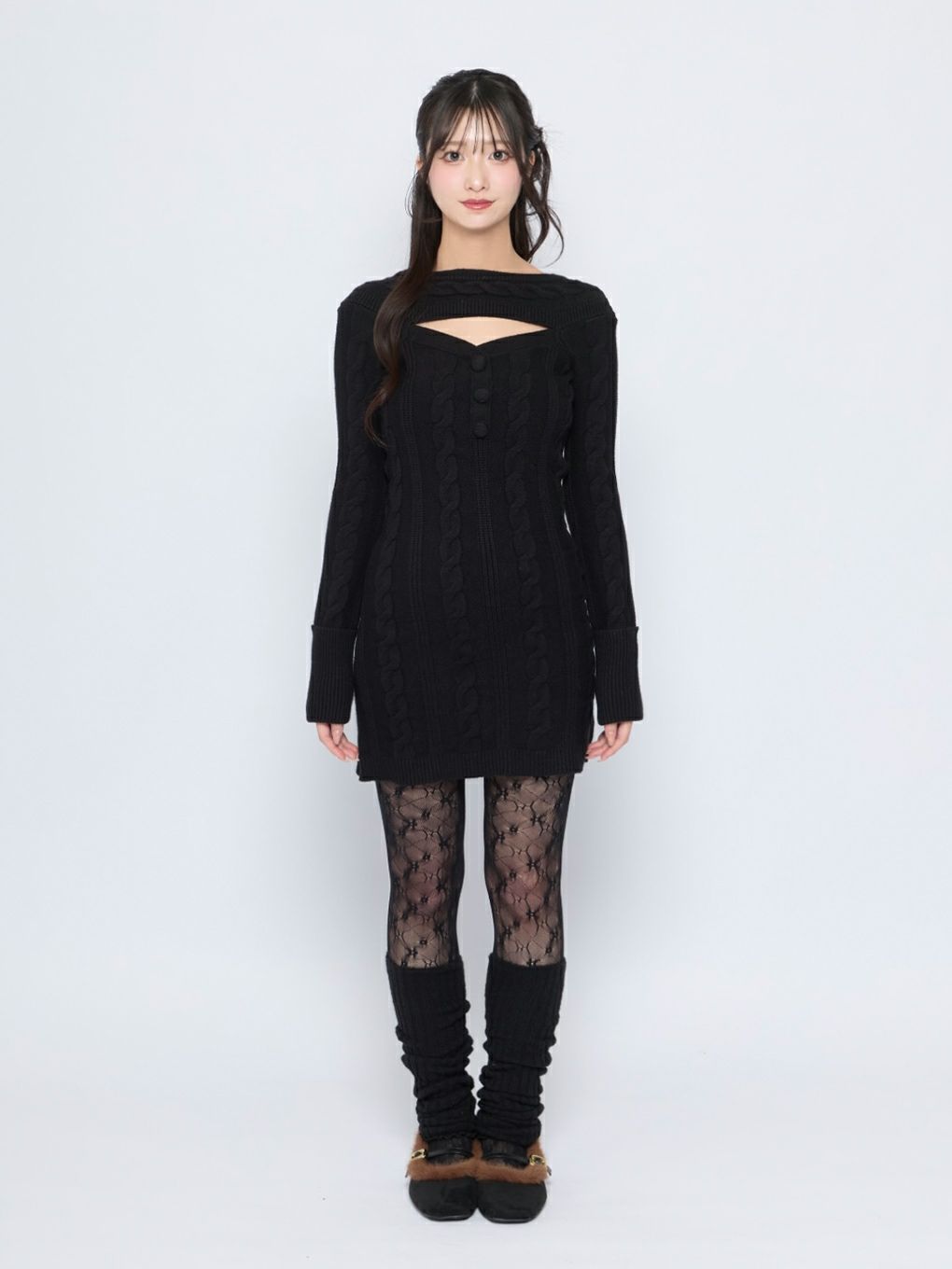 【BUBBLES】オープンネックケーブルワンピース