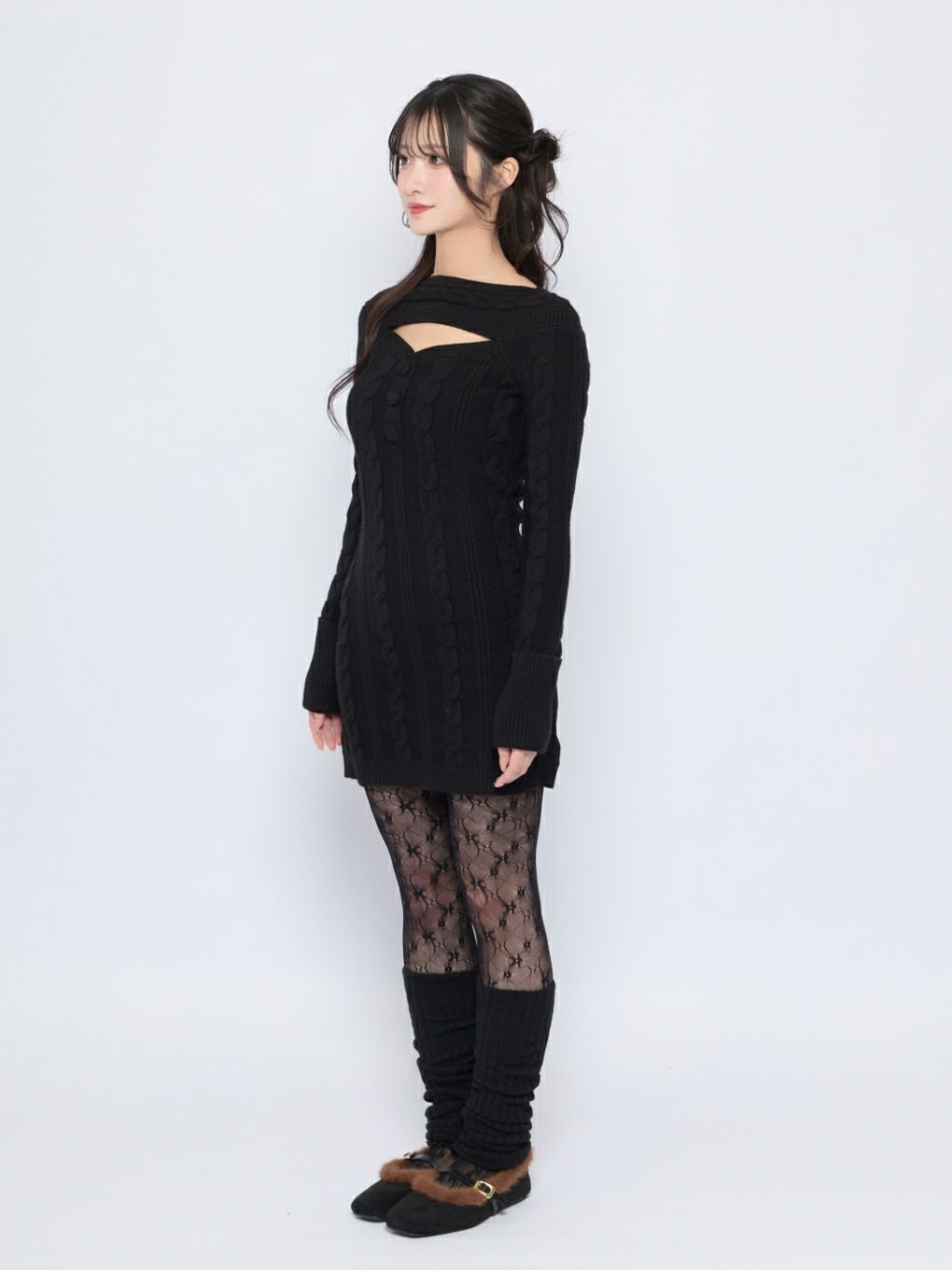 【BUBBLES】オープンネックケーブルワンピース