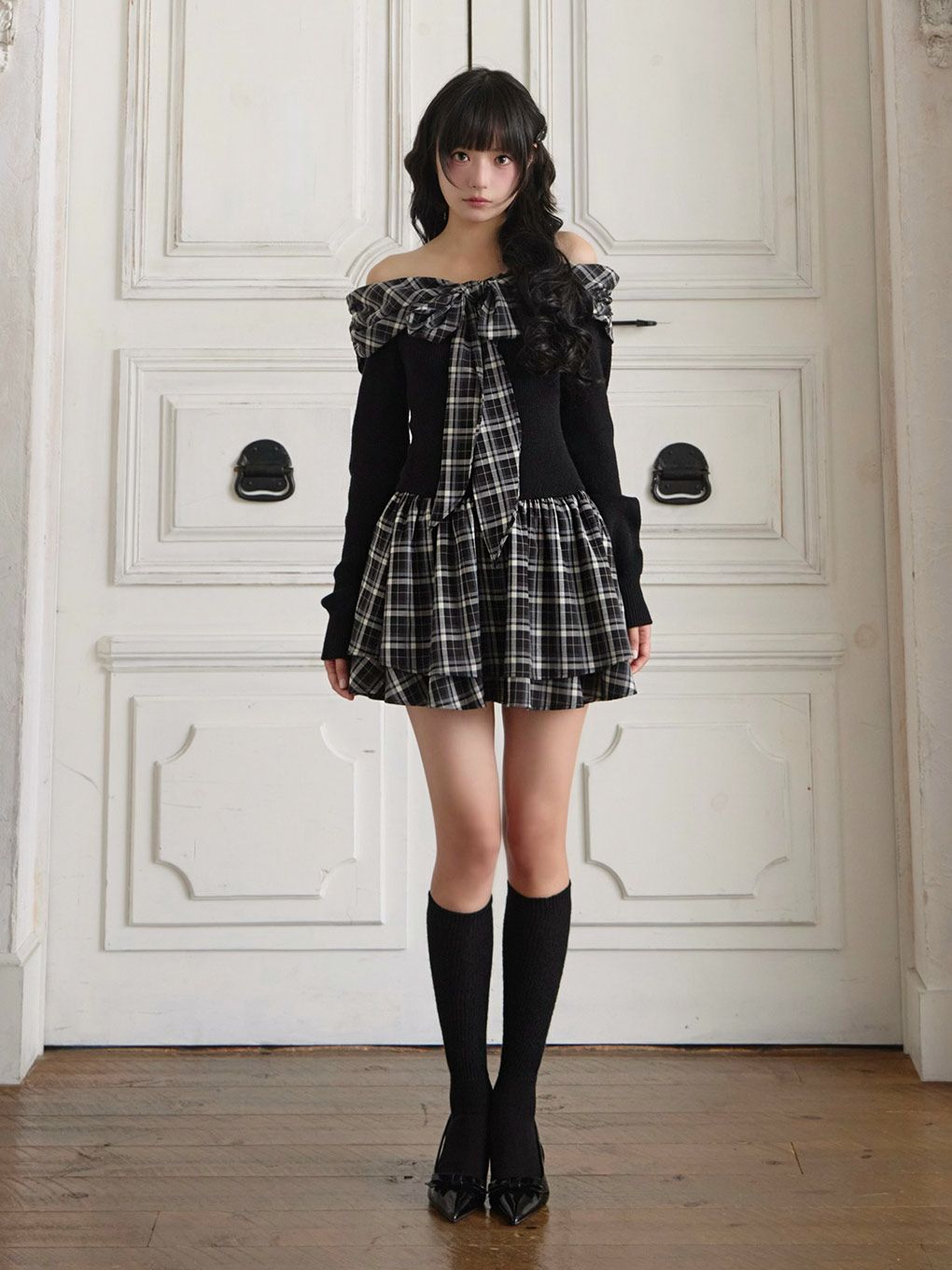 【BUBBLES】オフショルリボンワンピース