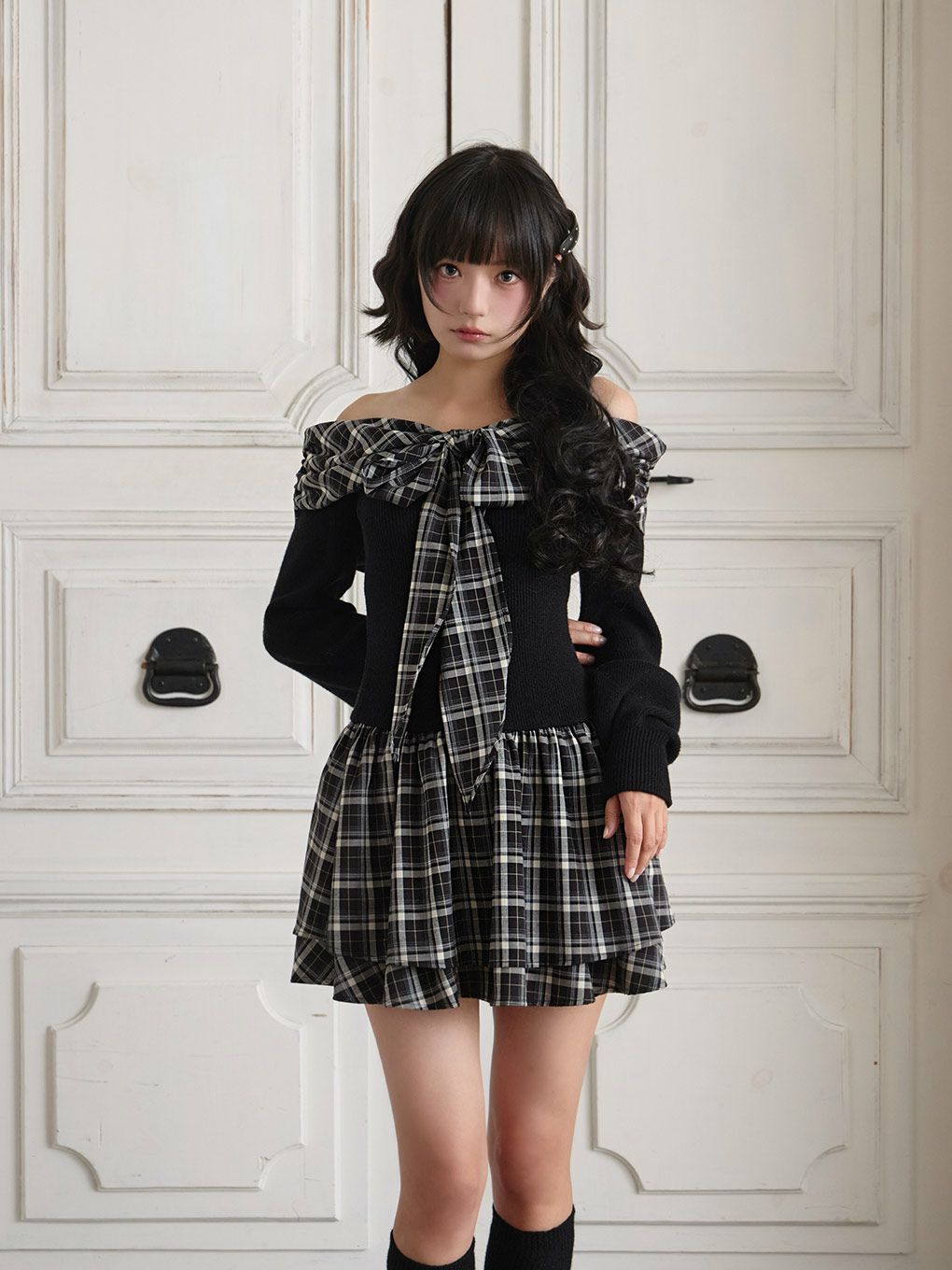 【BUBBLES】オフショルリボンワンピース