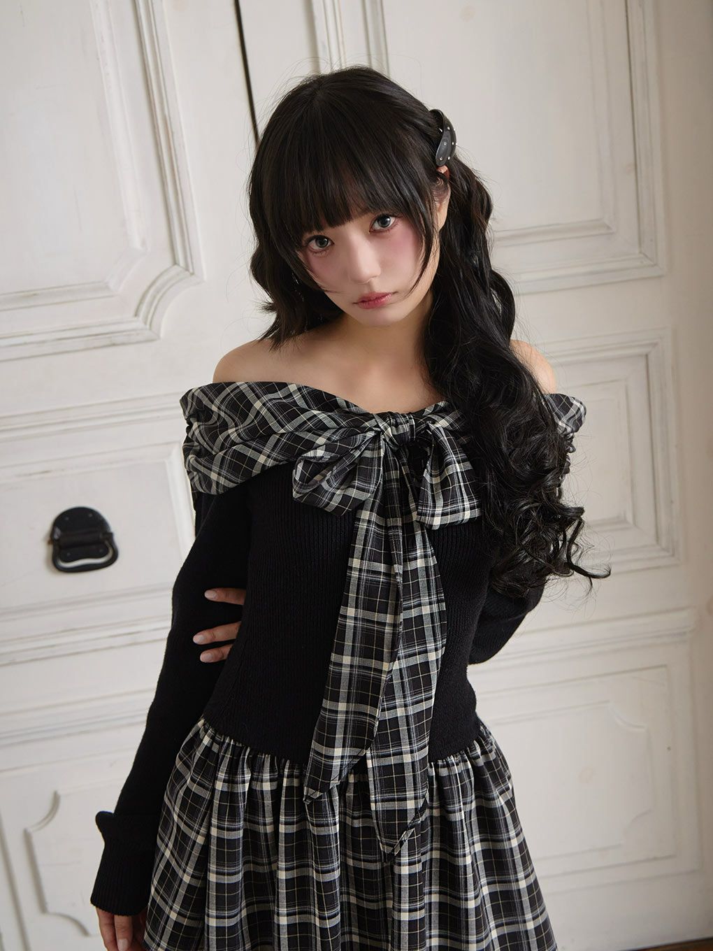 【BUBBLES】オフショルリボンワンピース