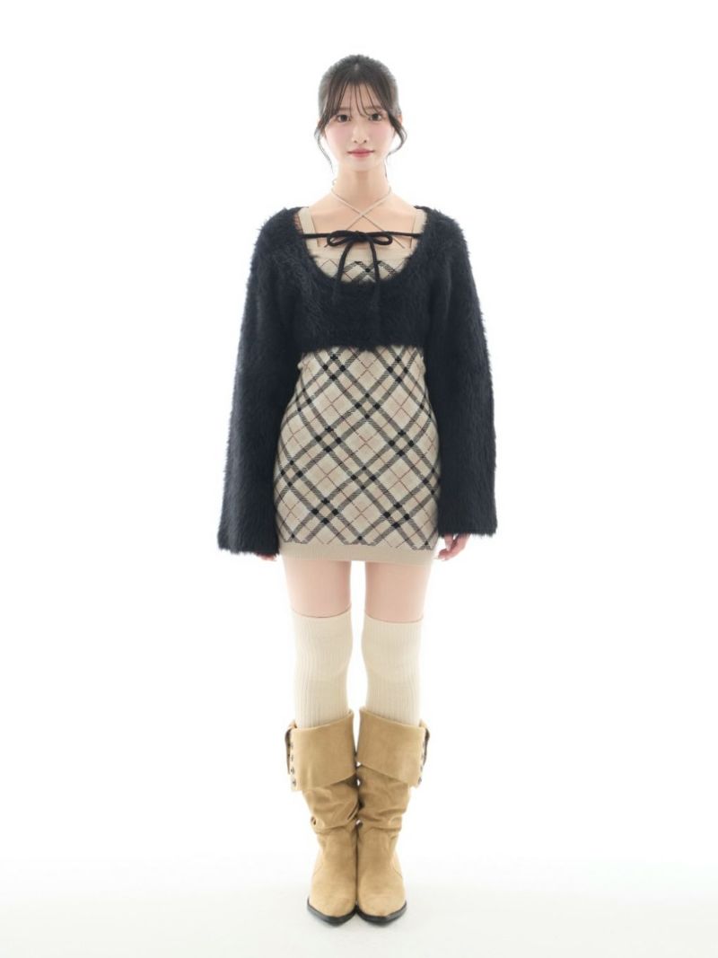 BUBBLES】チェックシャギーカーデワンピース | sparkling mall online