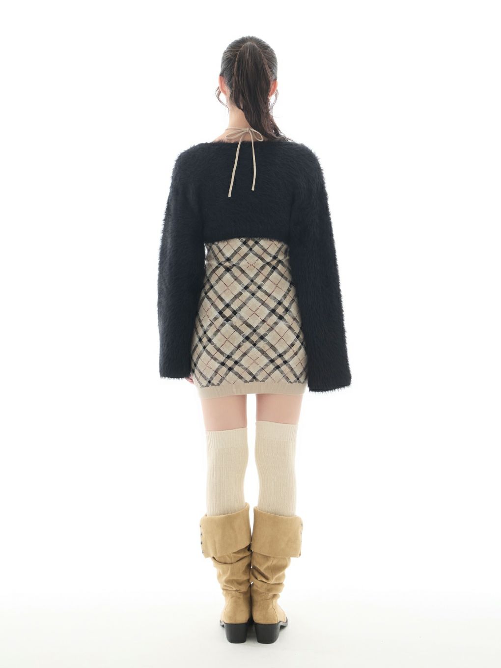 【BUBBLES】チェックシャギーカーデワンピース