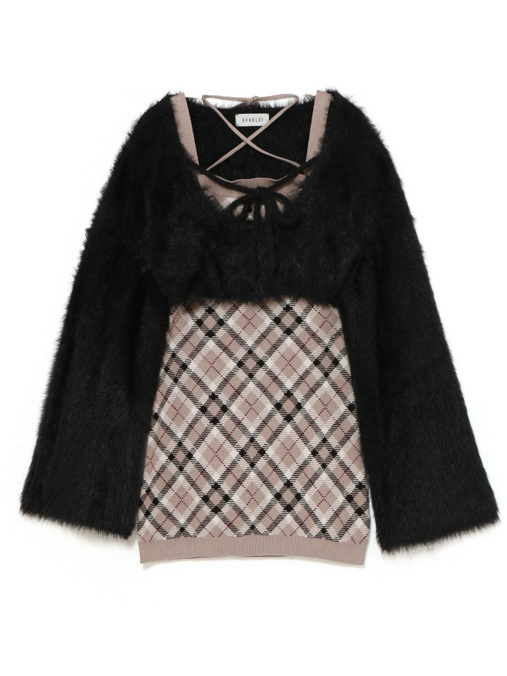 【BUBBLES】チェックシャギーカーデワンピース