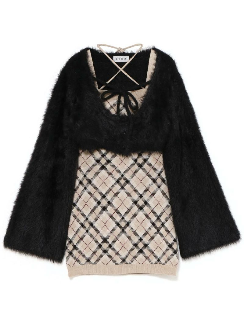 BUBBLES】チェックシャギーカーデワンピース | sparkling mall online