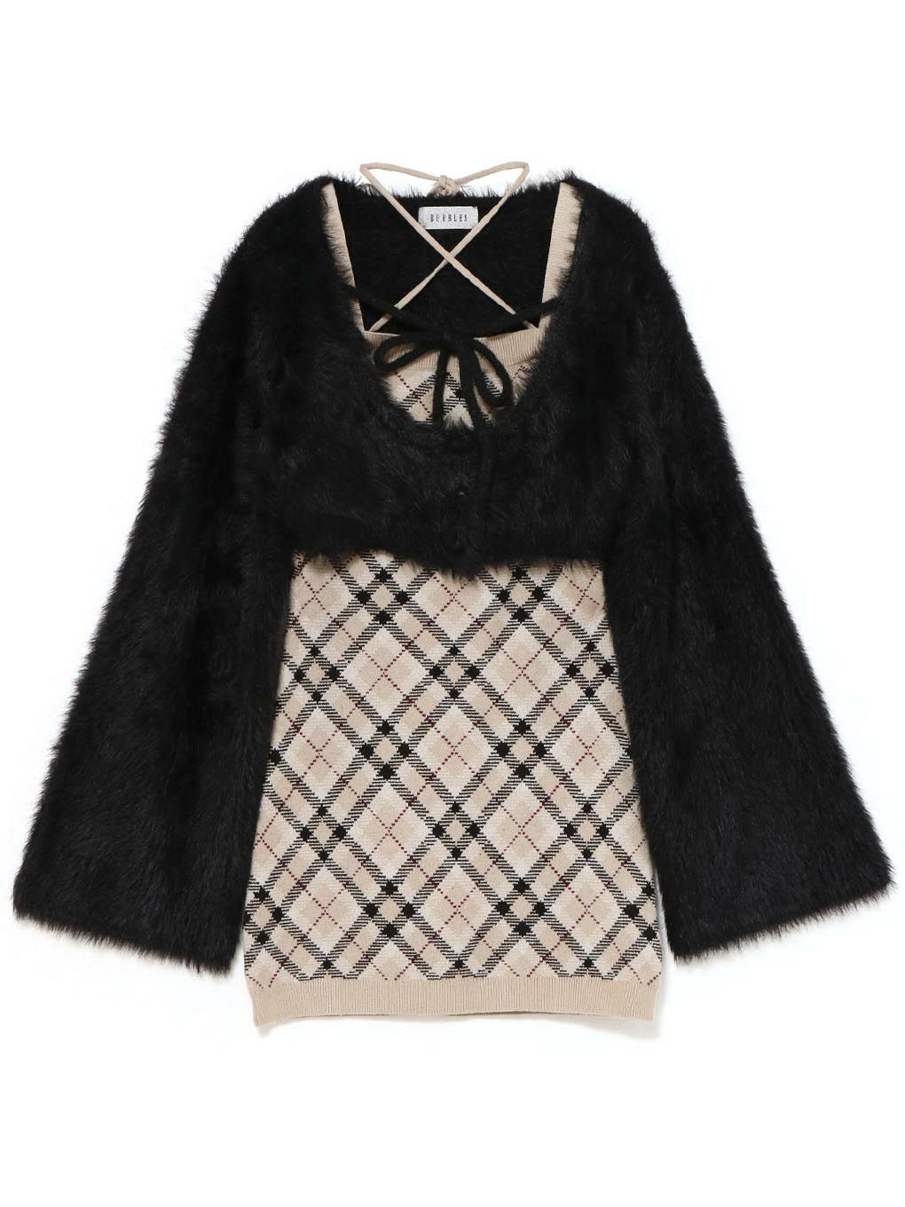 【BUBBLES】チェックシャギーカーデワンピース