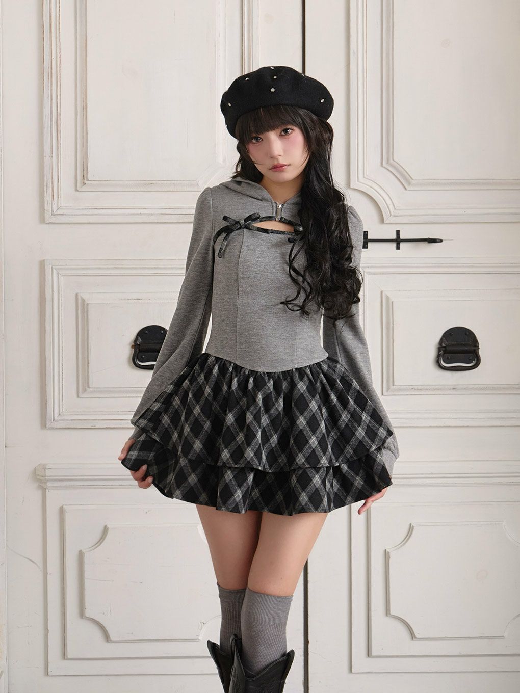 【BUBBLES】チェックパーカーワンピース