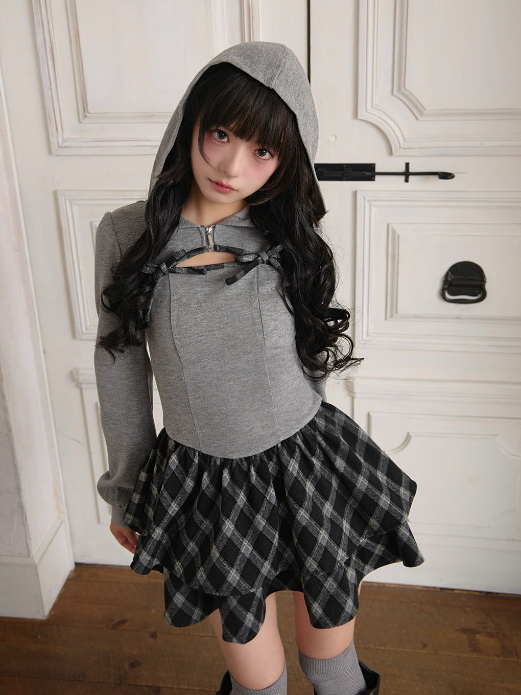 【BUBBLES】チェックパーカーワンピース