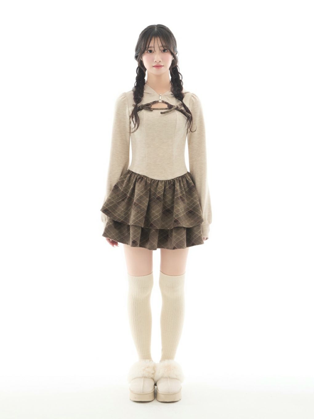 【BUBBLES】チェックパーカーワンピース