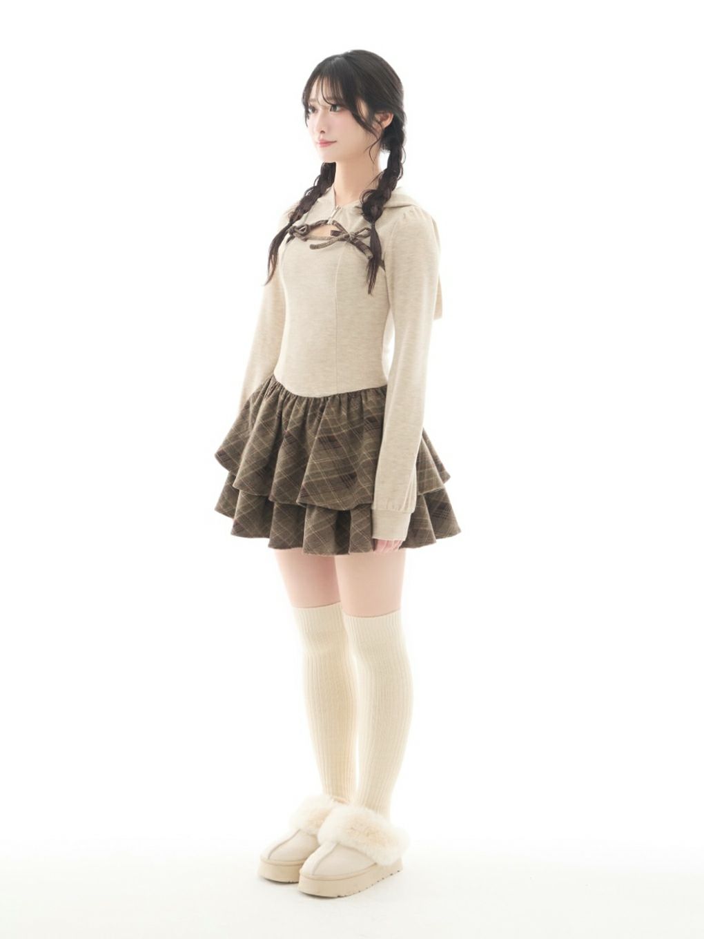 【BUBBLES】チェックパーカーワンピース