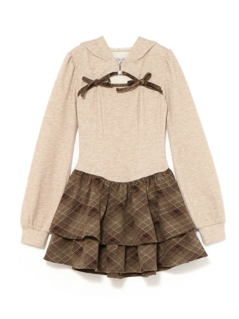 BUBBLES チェックパーカーワンピース ブラウン S BUBBLES】チェックパーカーワンピース | sparkling mall online store