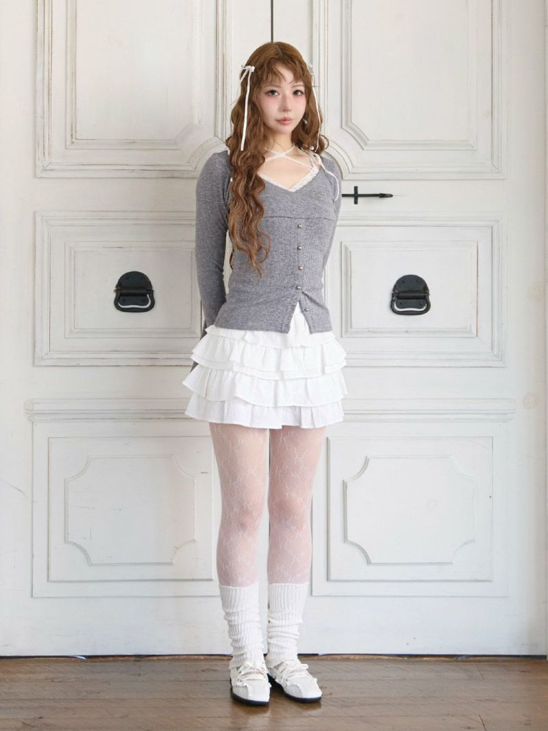 BUBBLES カシュクールリブトップス ピンク BUBBLES】カシュクールリブ