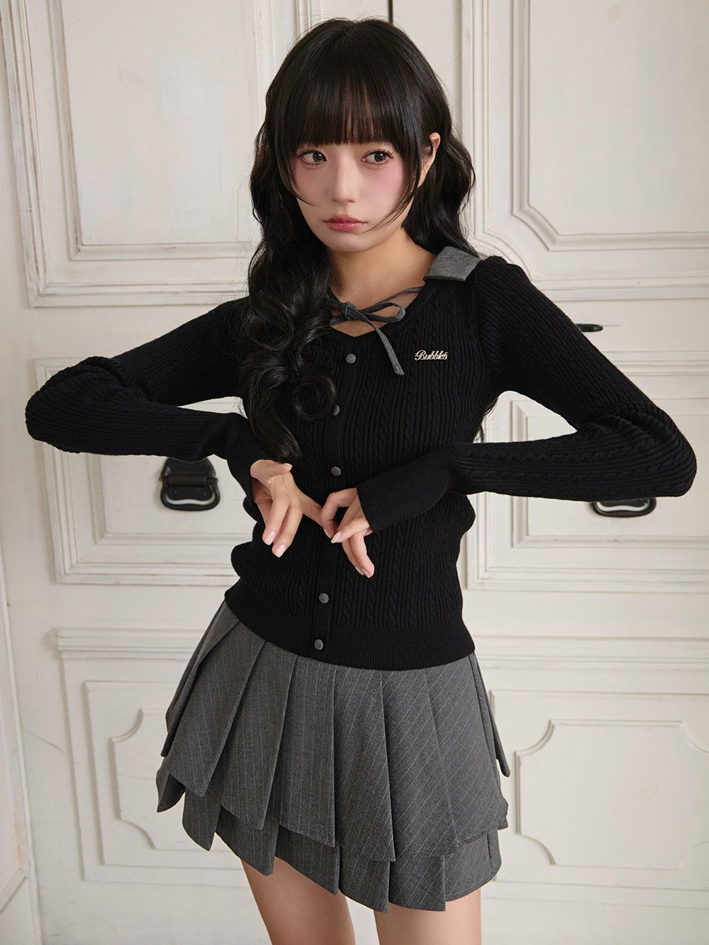 【BUBBLES】ケーブルスクールニット