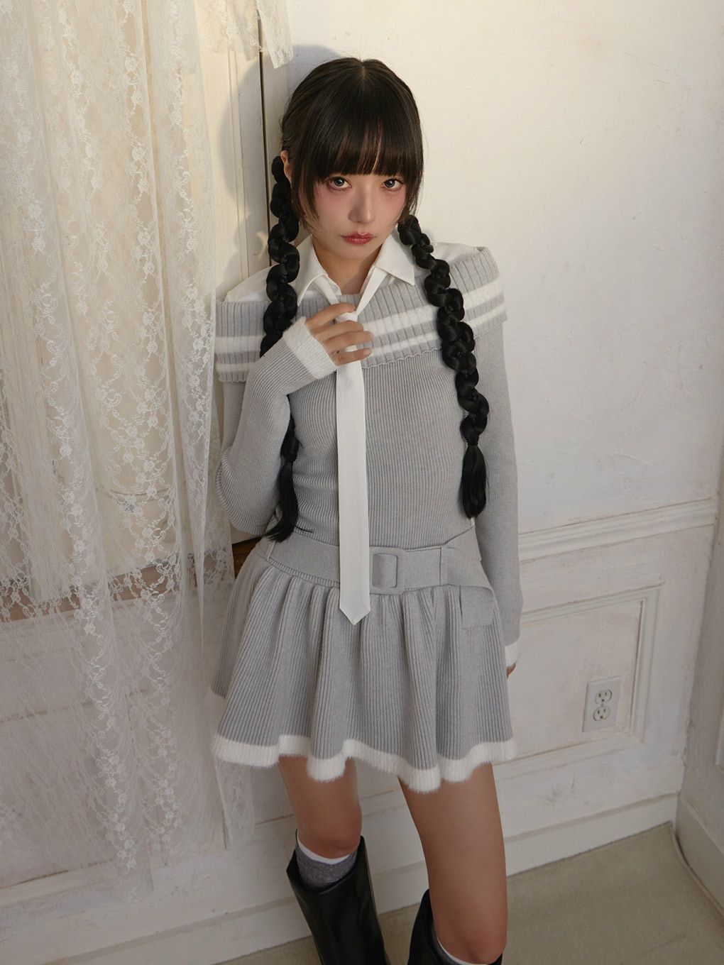 【BUBBLES】オフショルスクールワンピース