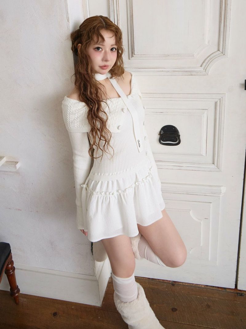 bubbles ケーブルニットワンピース BUBBLES】ケーブルオフショル