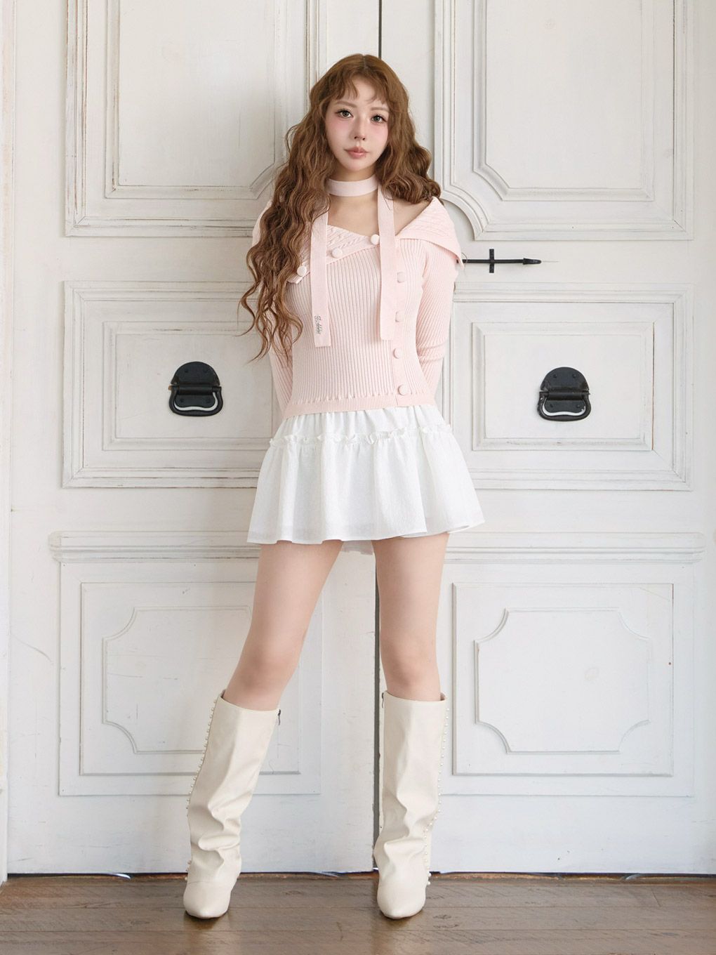 【BUBBLES】ケーブルオフショルワンピース