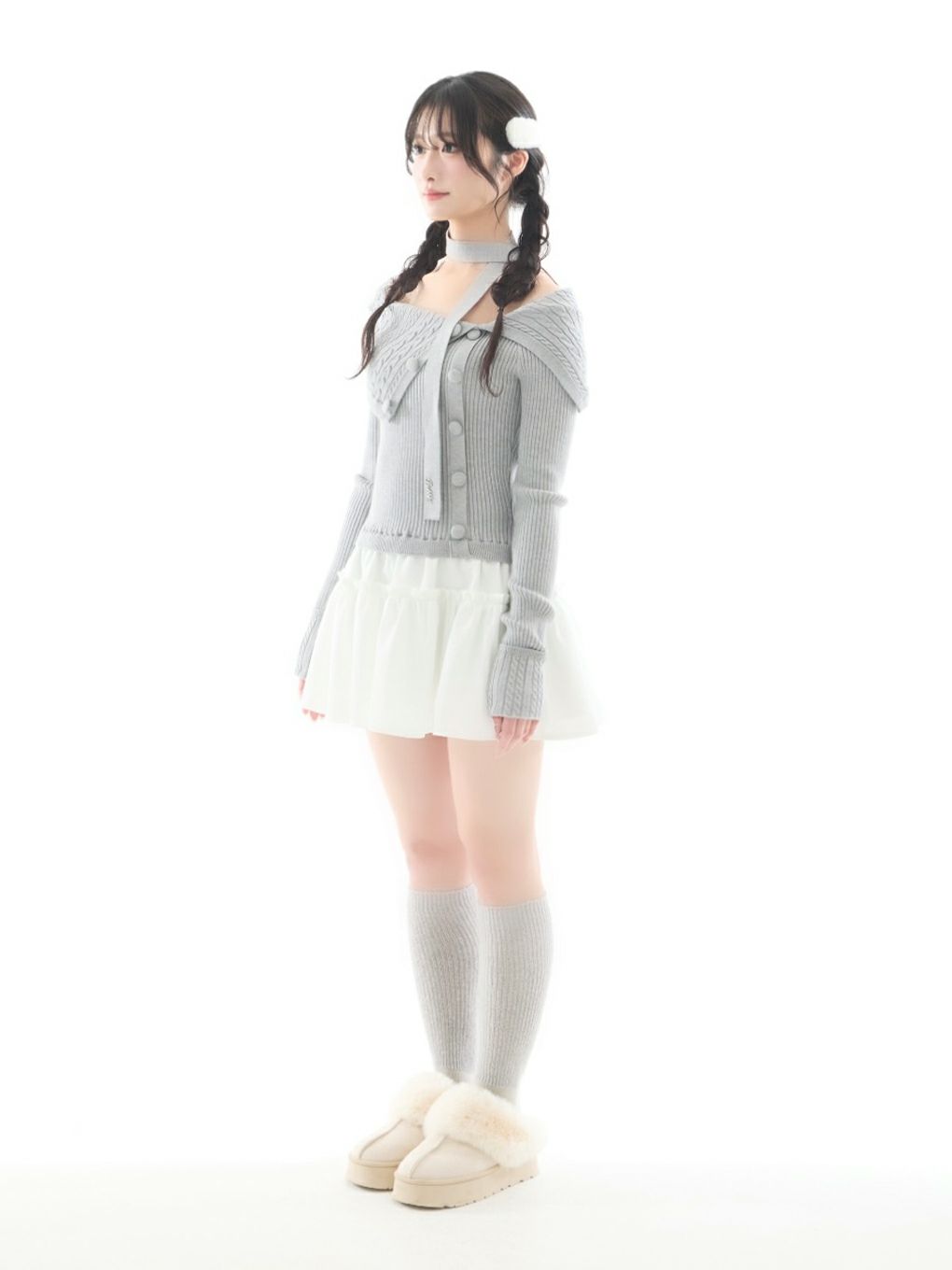 【BUBBLES】ケーブルオフショルワンピース