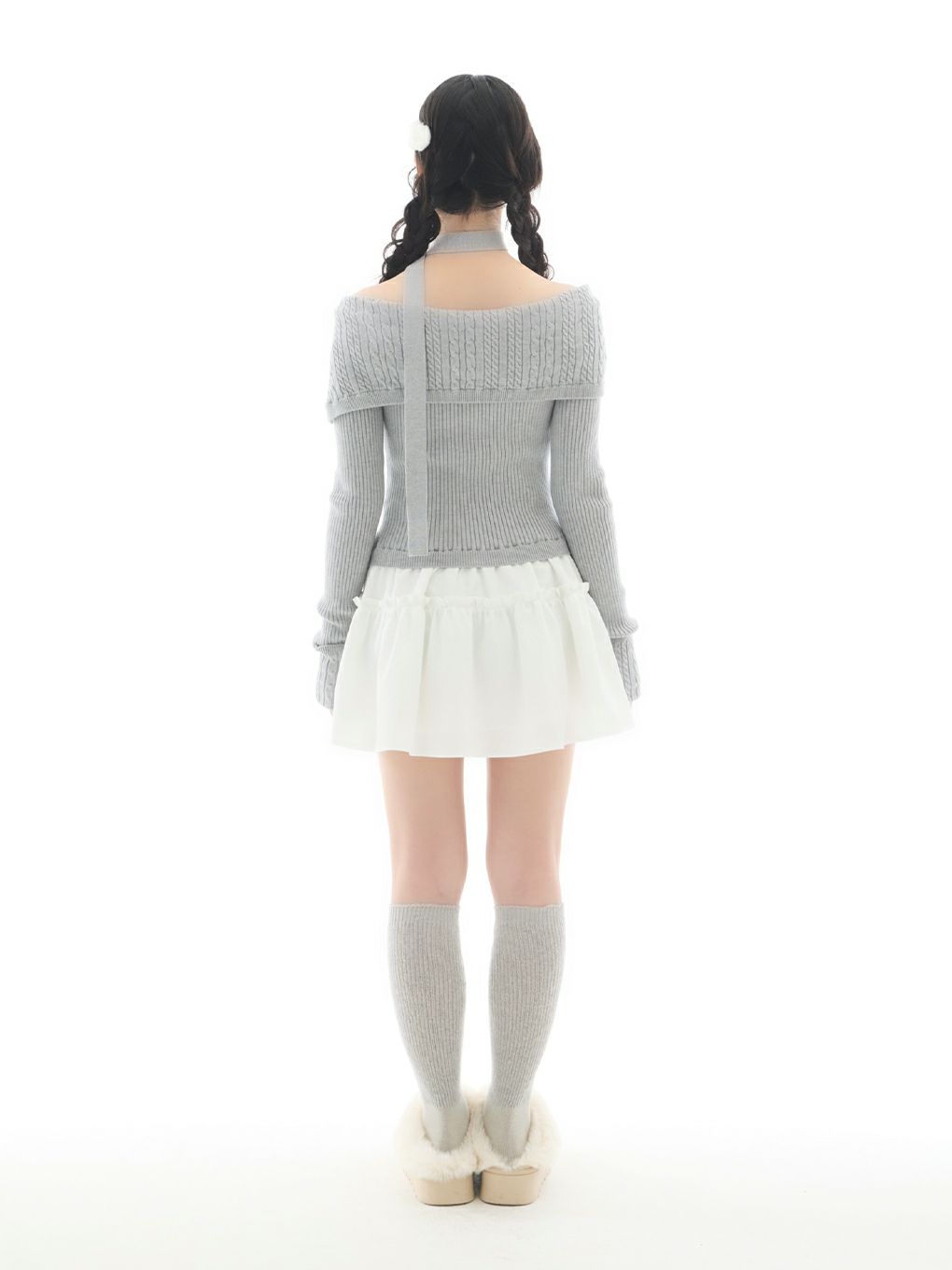 【BUBBLES】ケーブルオフショルワンピース