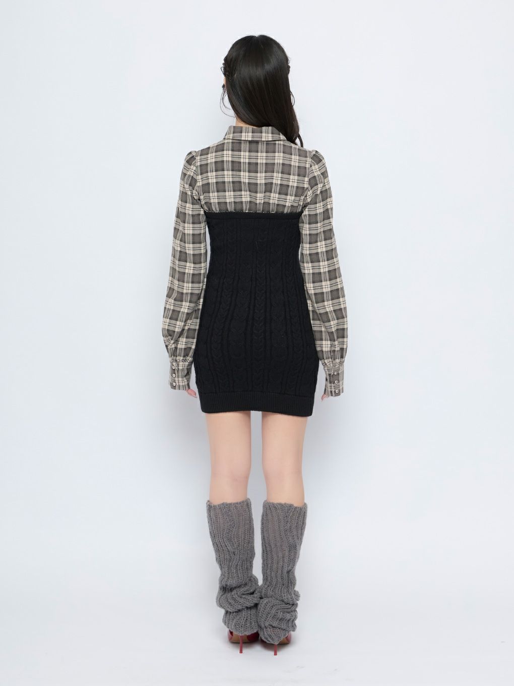 【BUBBLES】シャツレイヤードケーブルワンピース