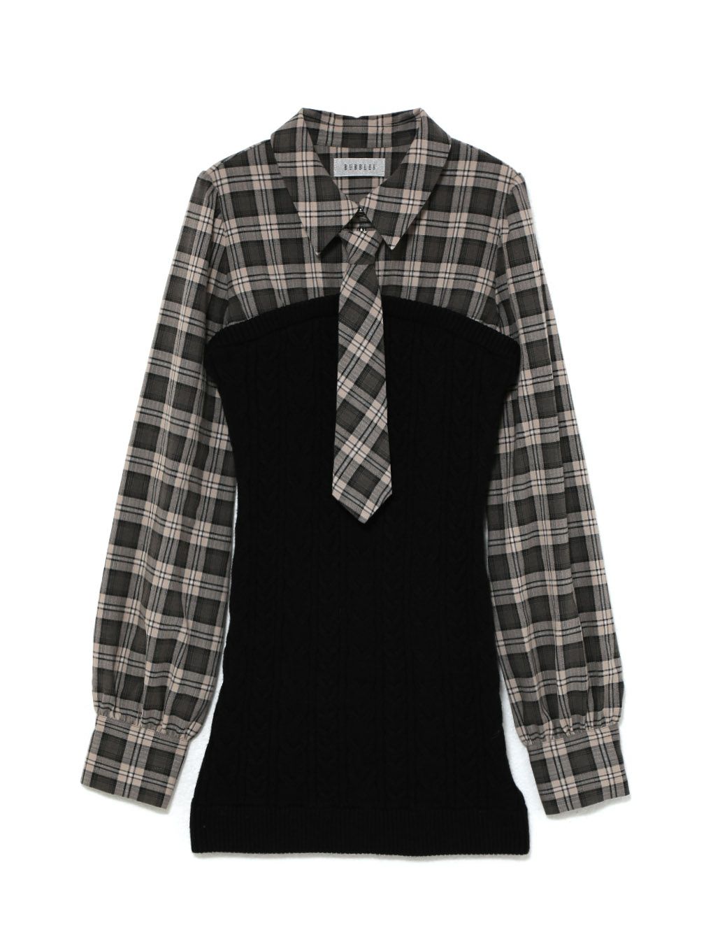  【BUBBLES】シャツレイヤードケーブルワンピース