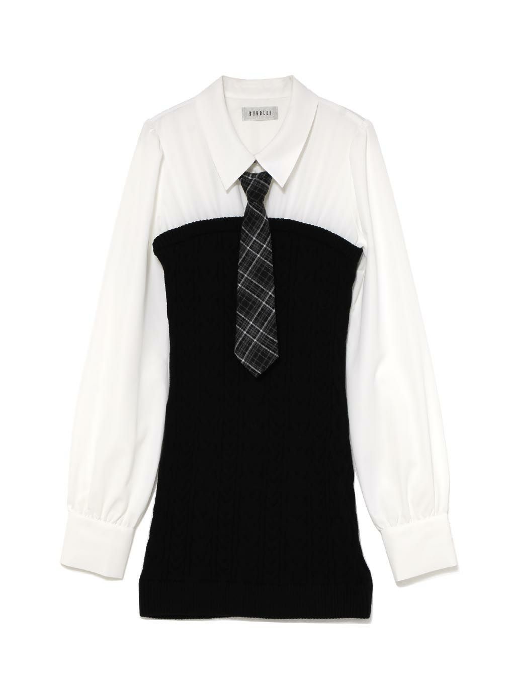  【BUBBLES】シャツレイヤードケーブルワンピース