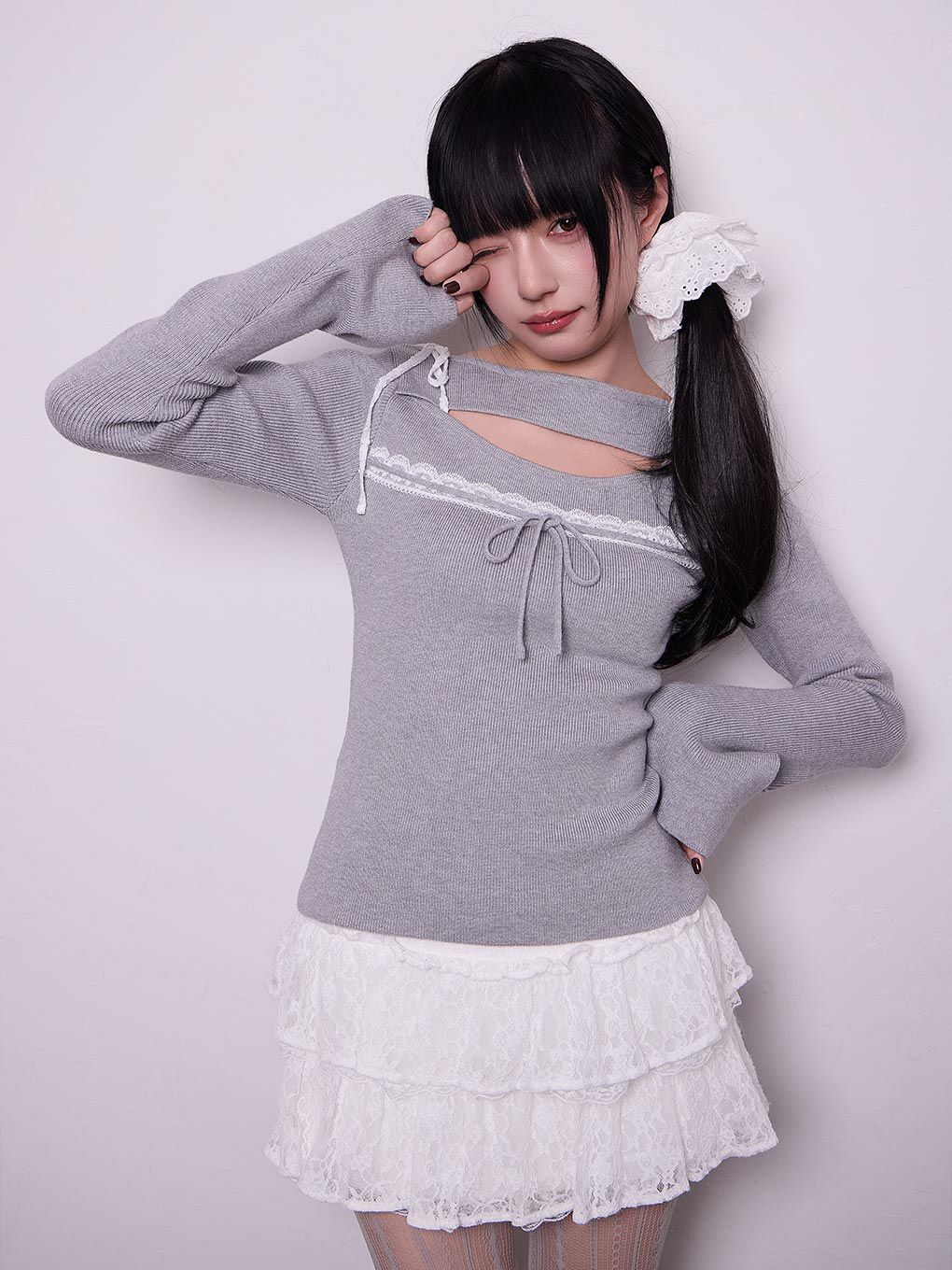 【BUBBLES】レースリボンニットトップス