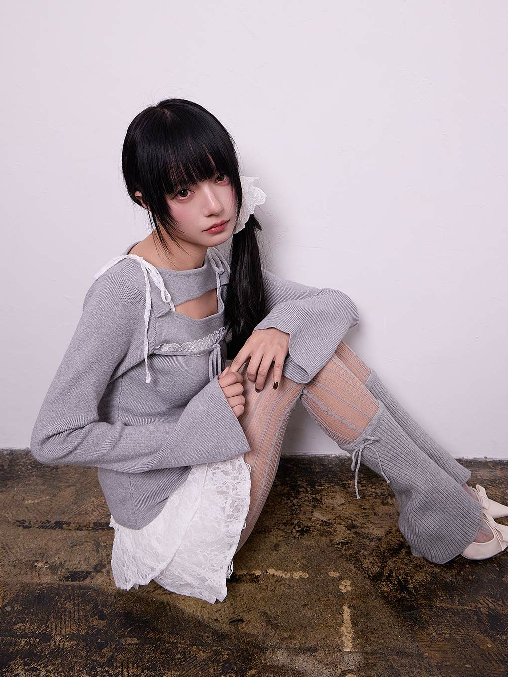 【BUBBLES】レースリボンニットトップス