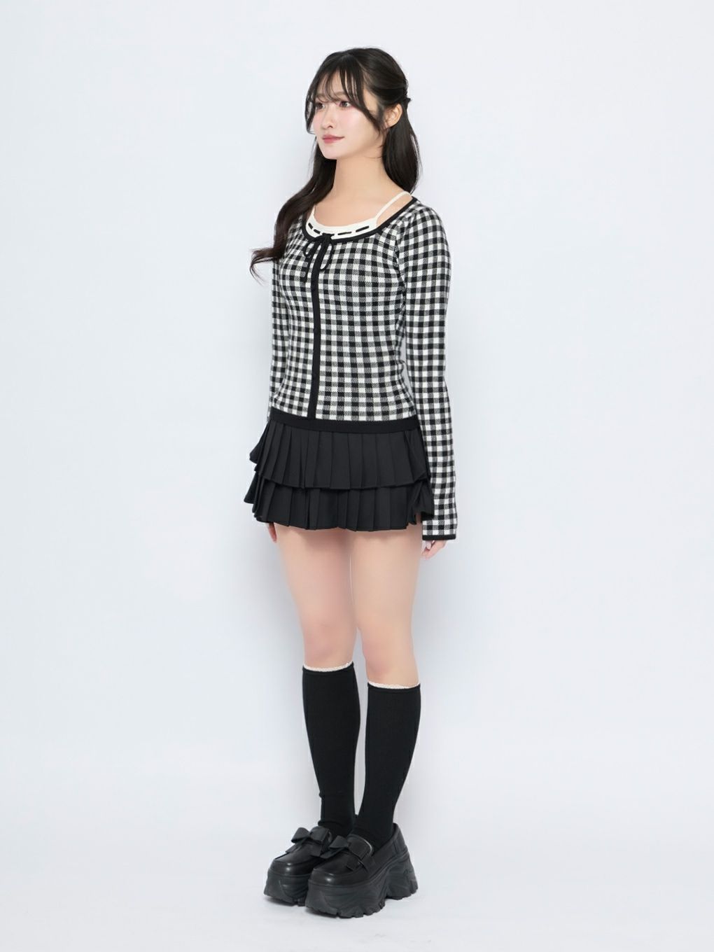 【BUBBLES】レイヤードリボンニットトップス