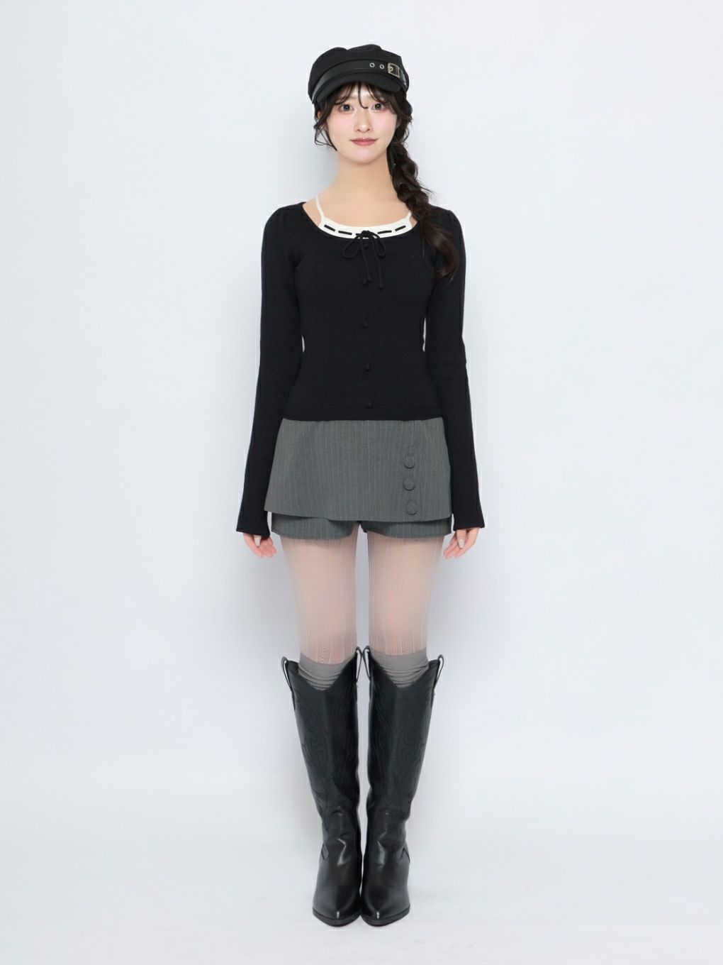 【BUBBLES】レイヤードリボンニットトップス