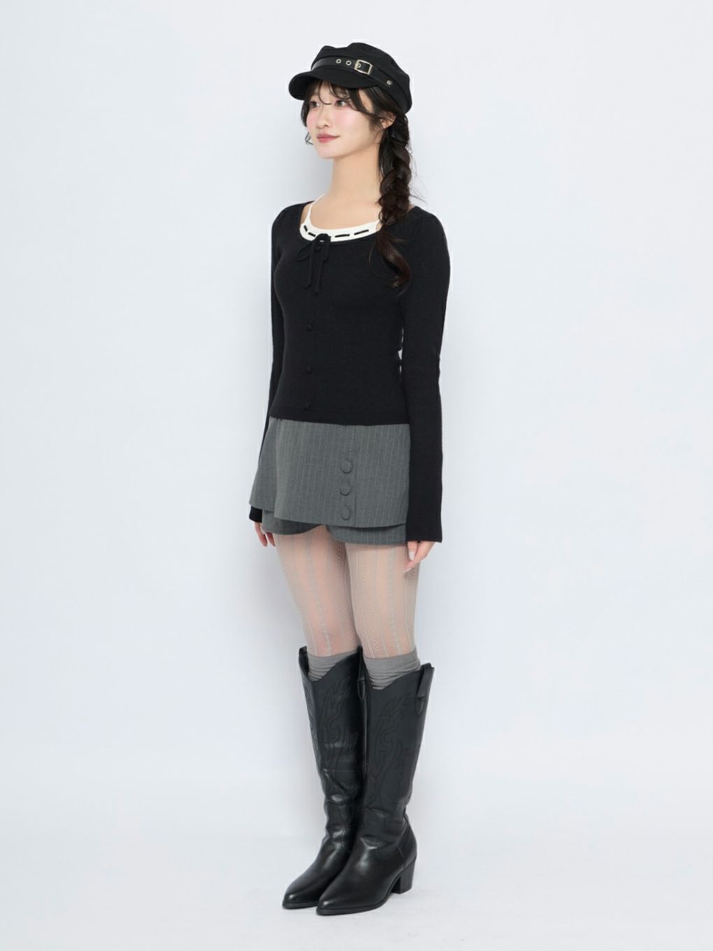 【BUBBLES】レイヤードリボンニットトップス