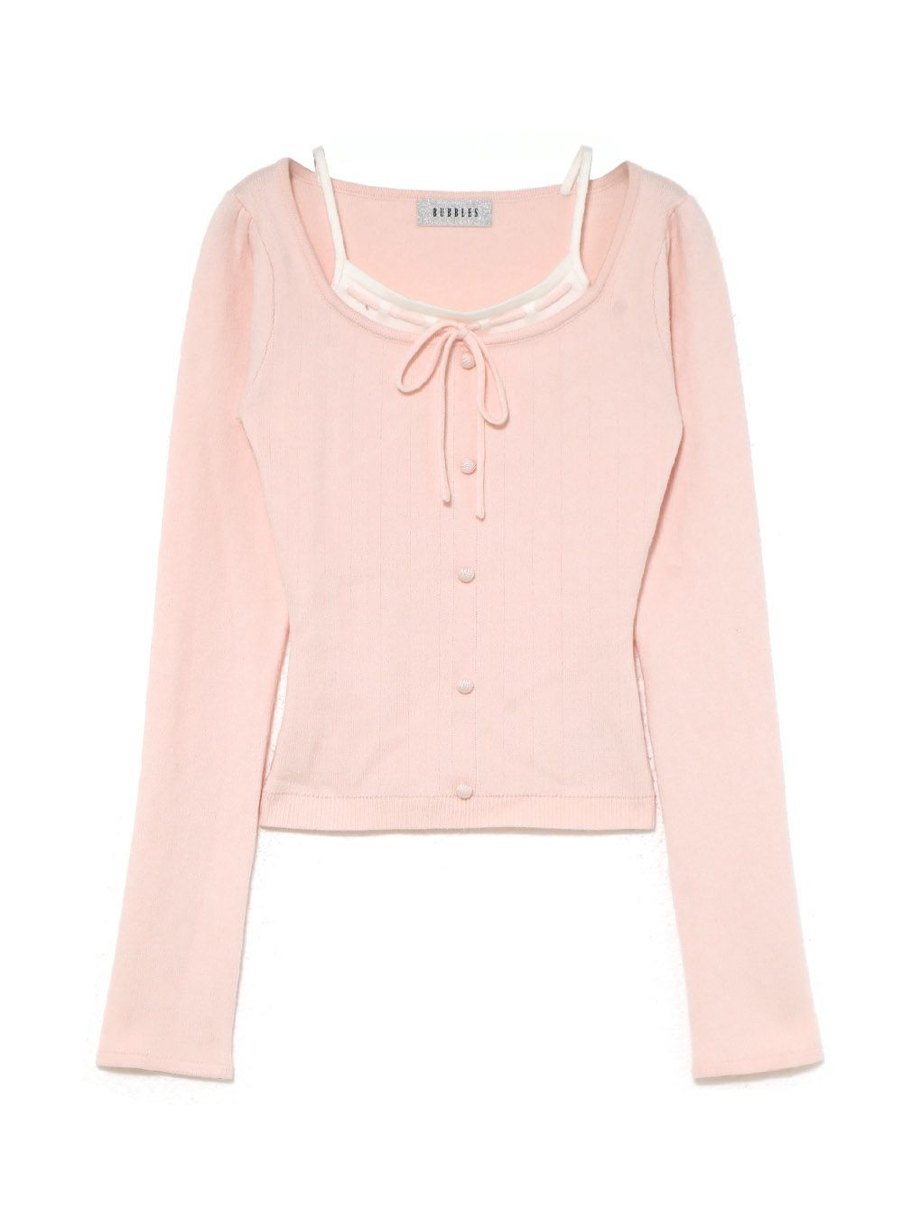 【BUBBLES】レイヤードリボンニットトップス
