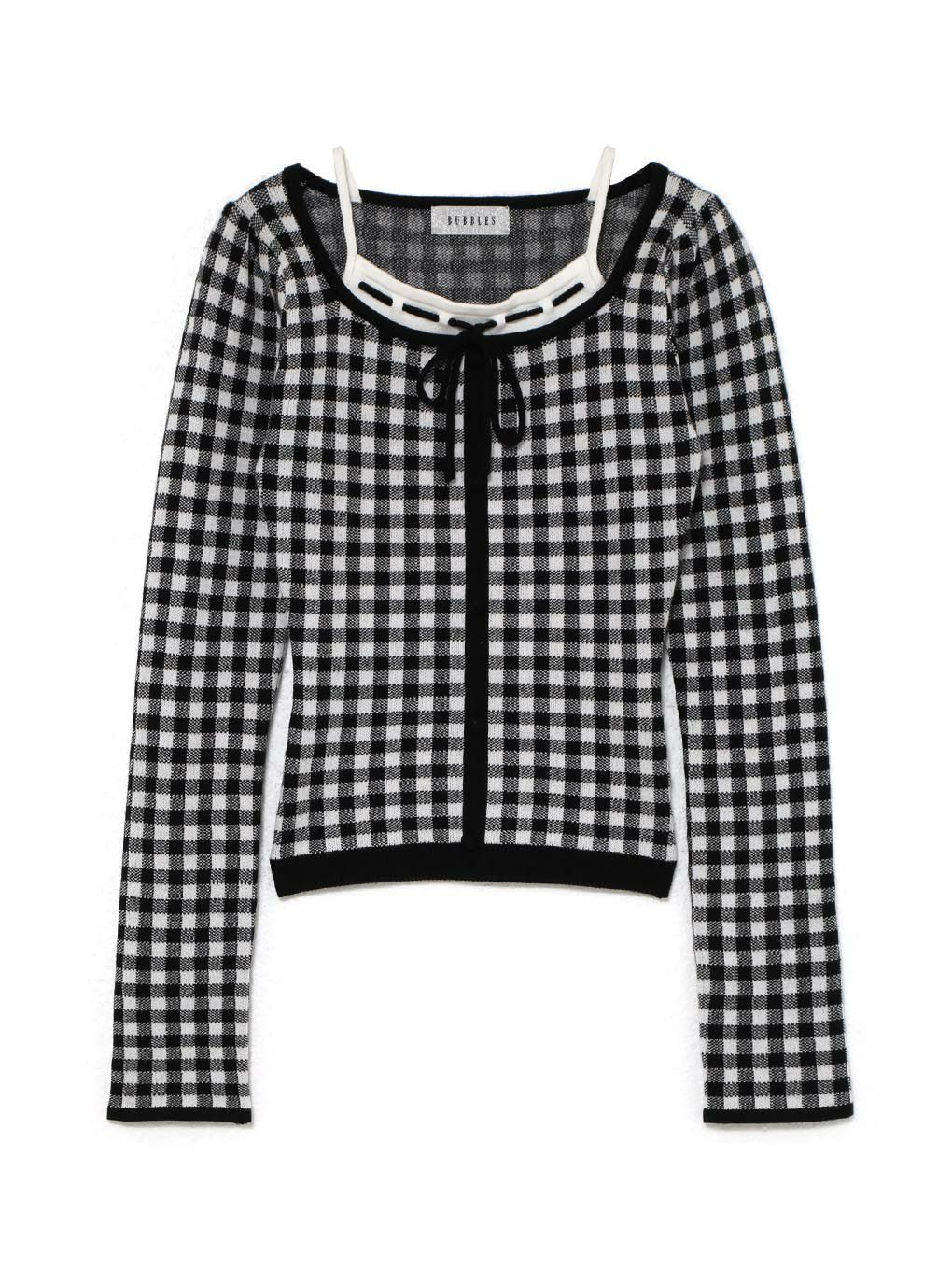 【BUBBLES】レイヤードリボンニットトップス