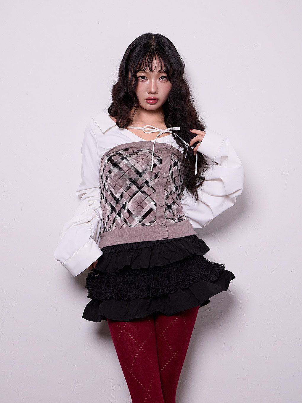 【BUBBLES】ルーズシャツニットトップス