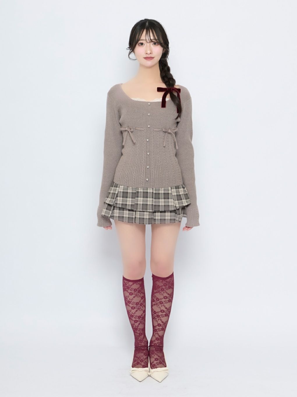 【BUBBLES】リボンケーブルニットトップス