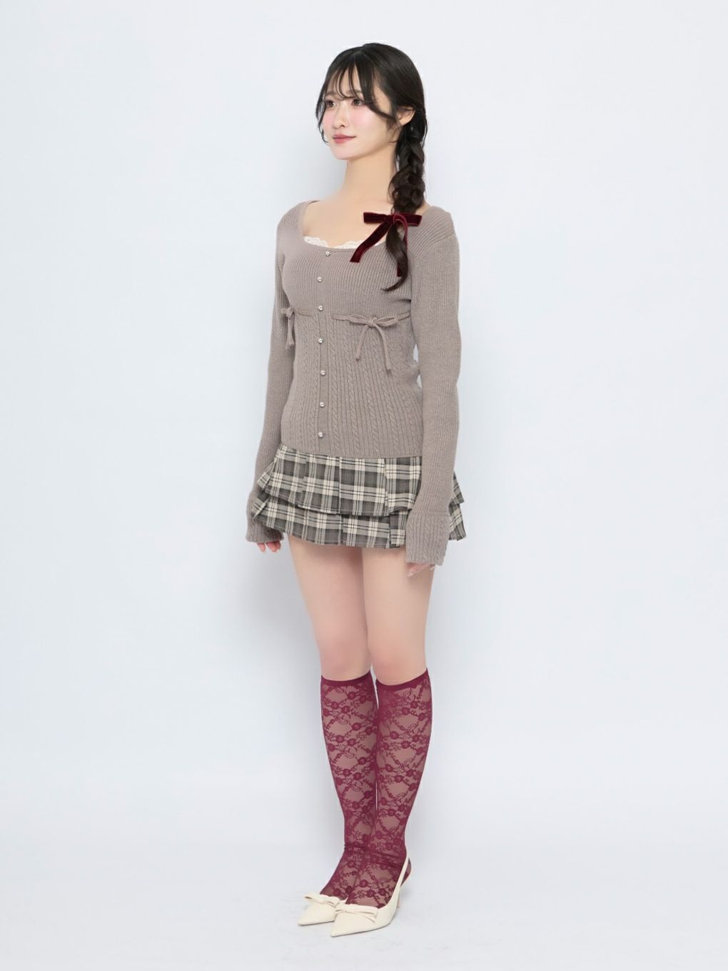 【BUBBLES】リボンケーブルニットトップス