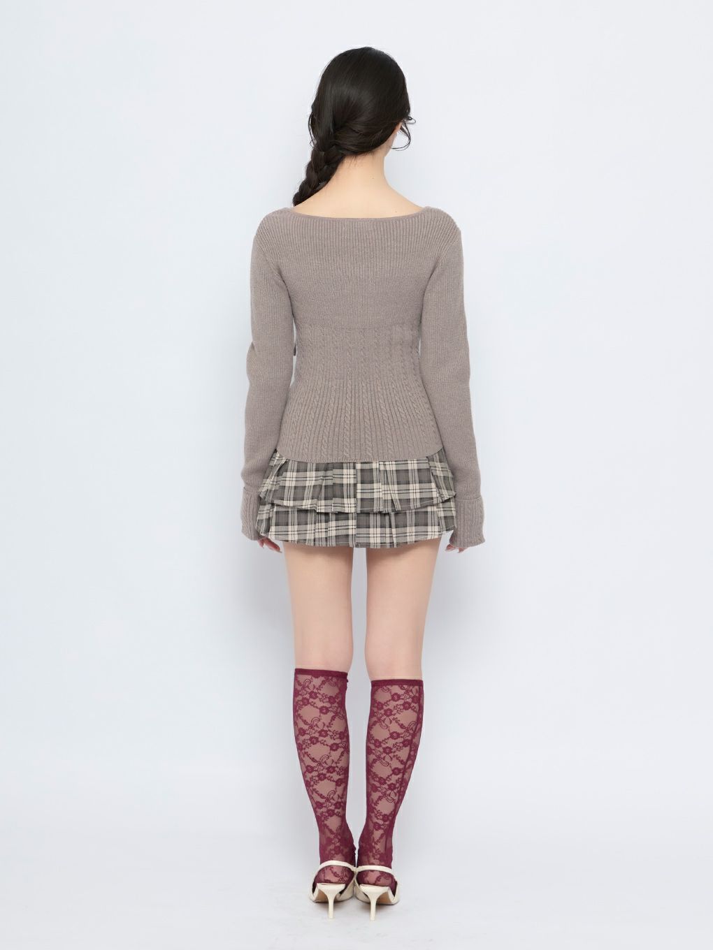 【BUBBLES】リボンケーブルニットトップス