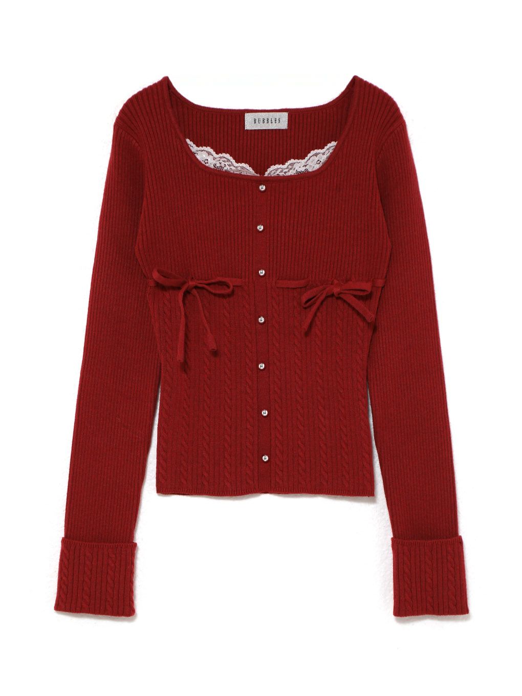 【BUBBLES】リボンケーブルニットトップス