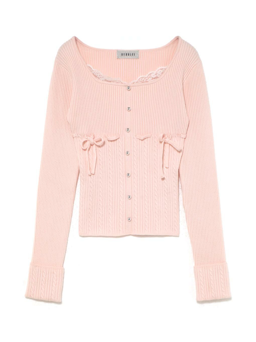 【BUBBLES】リボンケーブルニットトップス