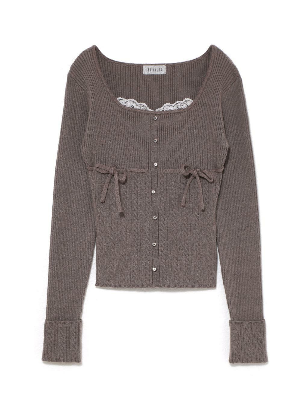 【BUBBLES】リボンケーブルニットトップス