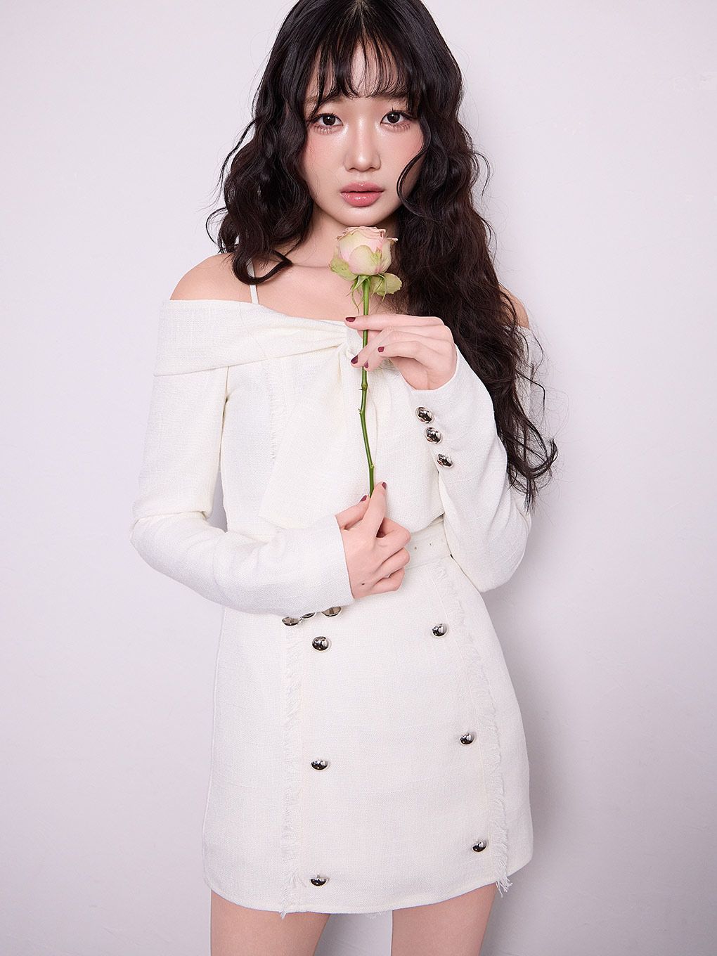 【BUBBLES】オフショルツイードワンピース