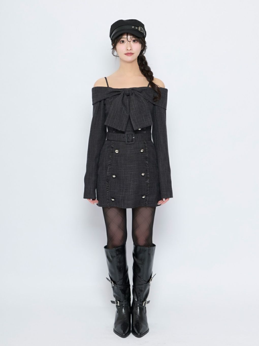 【BUBBLES】オフショルツイードワンピース