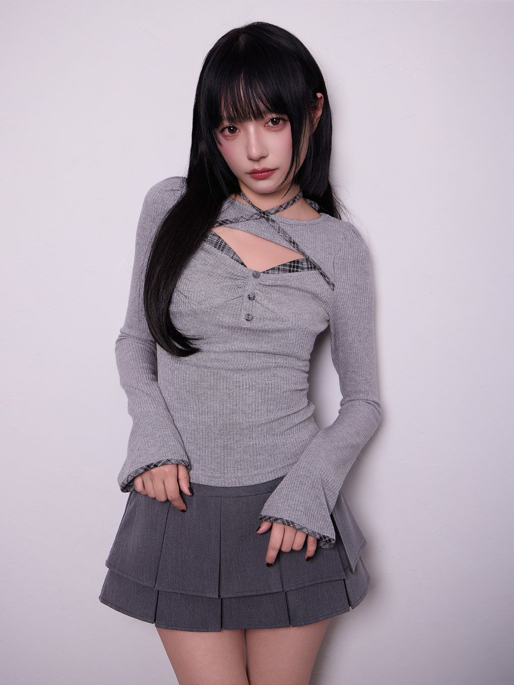 【BUBBLES】ポイントチェックリブトップス