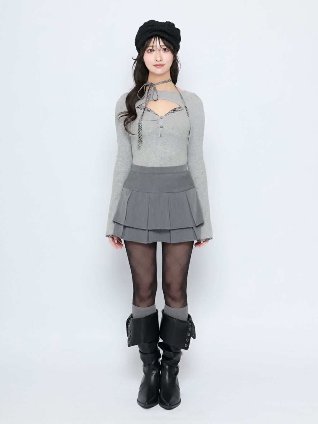 【BUBBLES】ポイントチェックリブトップス