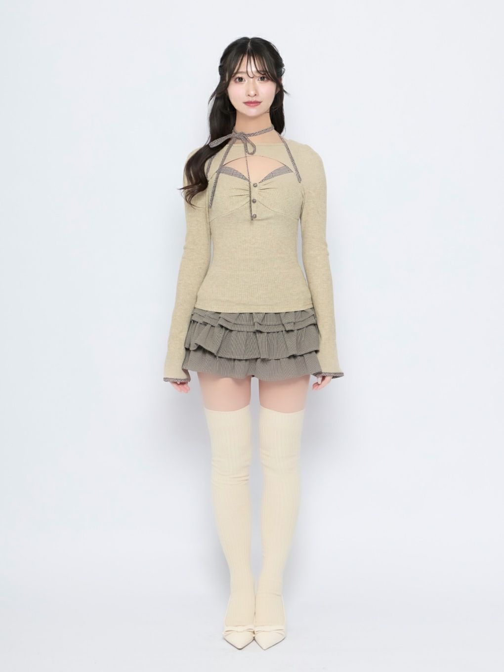 【BUBBLES】ポイントチェックリブトップス